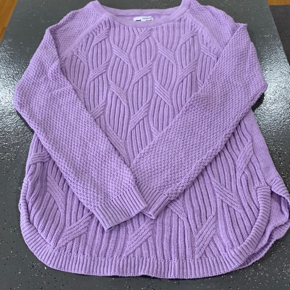 Women’s size small Sonoma Purple knit sweater with rounded bottoms/split sides